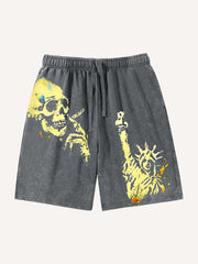 Hand-painted distressed Hell Skull Artist Shorts