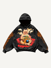 Hand-painted Fuwa hoodie attracting wealth and fortune