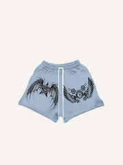 Star&Wing&Eyeball Print Drawstring Waist Shorts