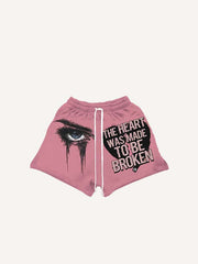 Eye&Graphic Print Drawstring Waist Shorts