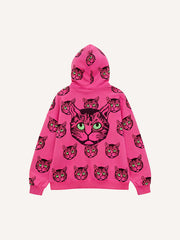 Cute cat old money style print textured fashionable sweater