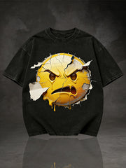 Men's Cracked Wall Angry Emoji Graphic Short Sleeve T-Shirt