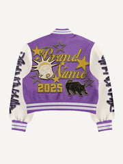 Y2K style stitching fashionable V-neck baseball jacket