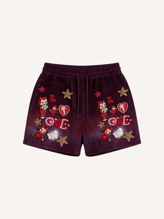 Valentine is Day Limited Edition Corduroy Printed Warm Shorts