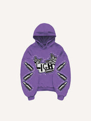 Butterfly Bullet Faux Decal Print Slant Pockets Hoodie