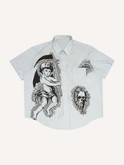Fashion shirt with a skull print inspired by a street artist's hand-painted style