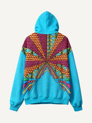 Cosmic Devouring Cat and Its Fish Print Textured Sweatshirt