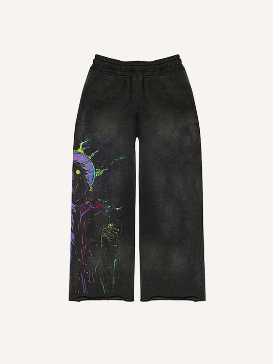 Halloween Figure Bat Graphic Print Elastic Waist Pants