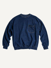 Sashiko tiger pattern washed denim fashion sweatshirt