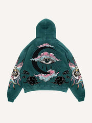 Eye&Cloud&Moon&Graphic Print Slant Pockets Hoodie