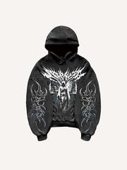 Figure&Wing&Graphic Print Slant Pockets Hoodie