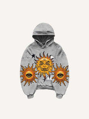 Evil Sun Moon Eye Graphic Print Slant Pockets Hoodie