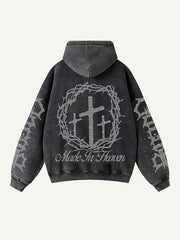Figure&Letter&Cross Faux Rhinestones Print Zip Up Hooded Coat