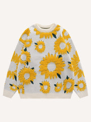 Floral Jacquard Round Neck Knit Sweater