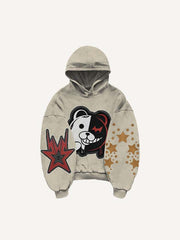 Bear Graphic Print Slant Pockets Hoodie