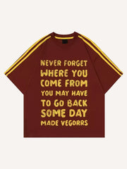 Letter&Stripe Print Round Neck T-shirt