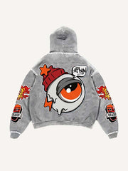 Animal&Eyeball&Graphic&Letter Faux Decal Print Slant Pockets Hoodie