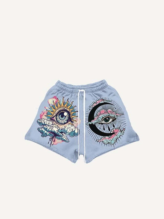 Shorts mit Kordelzug in der Taille und Augen-, Wolken-, Mond- und Grafikdruck