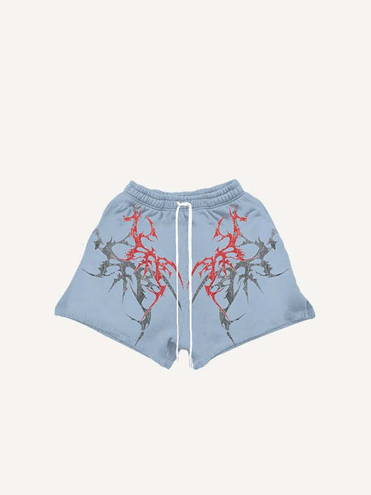 Cross&Skeleton&Graphic Print Drawstring Waist Shorts