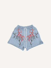 Cross&Skeleton&Graphic Print Drawstring Waist Shorts