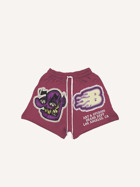 Shorts mit Buchstaben- und Buchstaben-Imitat-Aufkleber-Print und Kordelzug in der Taille