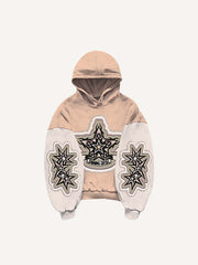 Colorblock Skull Star Faux Decal Print Slant Pockets Hoodie