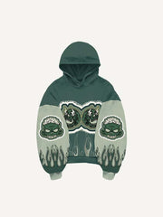 Colorblock Skull Zombies Graphic Faux Decal Print Slant Pockets Hoodie