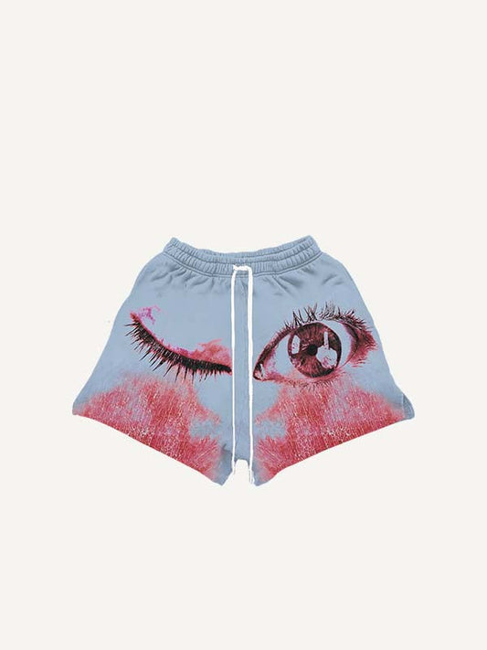 Eye Print Drawstring Waist Shorts