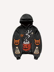 Halloween Ghost Graphic Animal Print Slant Pockets Hoodie