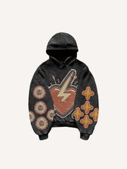 Heart Graphic Letter Faux Decal Print Slant Pockets Hoodie