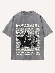 Distressed Washed Dog&Letter Print Round Neck T-shirt