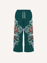 Cross&Floral&Letter Faux Decal Print Elastic Waist Pants