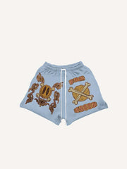 Smiley Face&Skeleton&Graphic Print Drawstring Waist Shorts