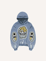 Eyeball Skull Smiley Face Faux Decal Print Slant Pockets Hoodie