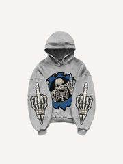 Skeleton Gesture Print Slant Pockets Hoodie