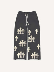 Cross Print Elastic Waist Pants