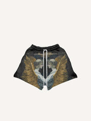 Angel&Letter Print Drawstring Waist Shorts