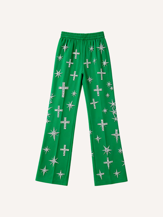 Our Lady of Kindness Rhinestone Bless Us Print Trousers
