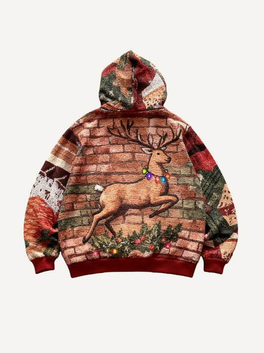 Hand-painted ethnic towel texture Santa Claus print warm sweatshirt