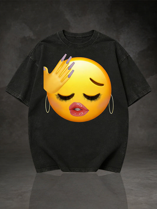 Men's Facepalm Emoji Lip Gloss Graphic Short Sleeve T-Shirt
