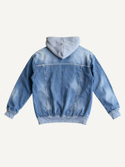 Washed denim lightweight breathable hooded sweatshirt