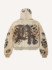 Distressed hole print hooded tie dye street 3D sweatshirt