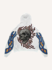 Washed flame rhinestone skull embellished sweatshirt