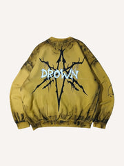 Fashionable knitted sweatshirt with distressed cursive