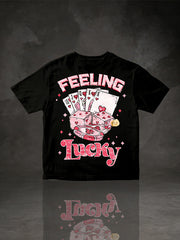 "FEELING Lucky" Heart Poker & Pink Dice Graphic T-Shirt