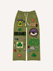 Fashionable Christmas and four-season pants with multi-pattern patchwork prints