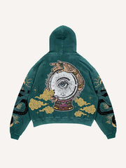 Eye&Cloud&Snake&Palm&Graphic Print Slant Pockets Hoodie