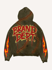 Hand-painted distressed flaming skull sweatshirt