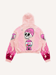 Multicolor patchwork sports print Y2K style sweatshirt