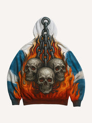 Flame Skull Handsome Warm Hooded Street Sweatshirt